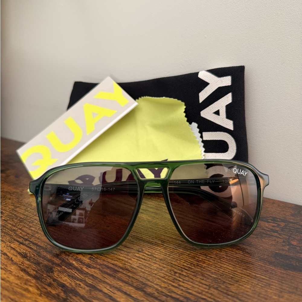 Quay Australia “On The Fly” Green Aviator Sunglasses